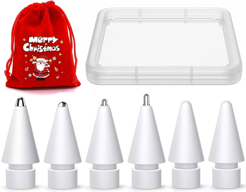 BXVX Christmas Stocking Stuffers 6-Pack Apple Pencil Tips – [Gift Ready] with Red Merry Christmas Bag – 4 Metal + 2 Silent Silicone Nibs Replacement for Apple Pencil 1st & 2nd Gen, iPad Pro/Air Stylus - Image 1